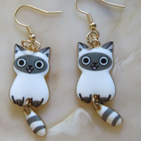 nwot Himalayan Siamese CAT Earrings Metal 5 cm (F24) - Picture 1 of 3